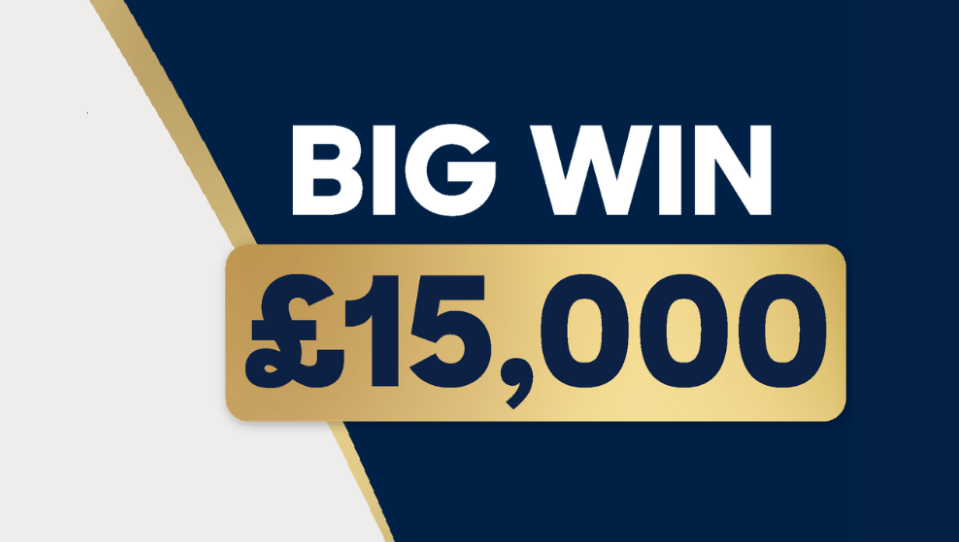 Media asset promoting a raffle reading £15,000 prize