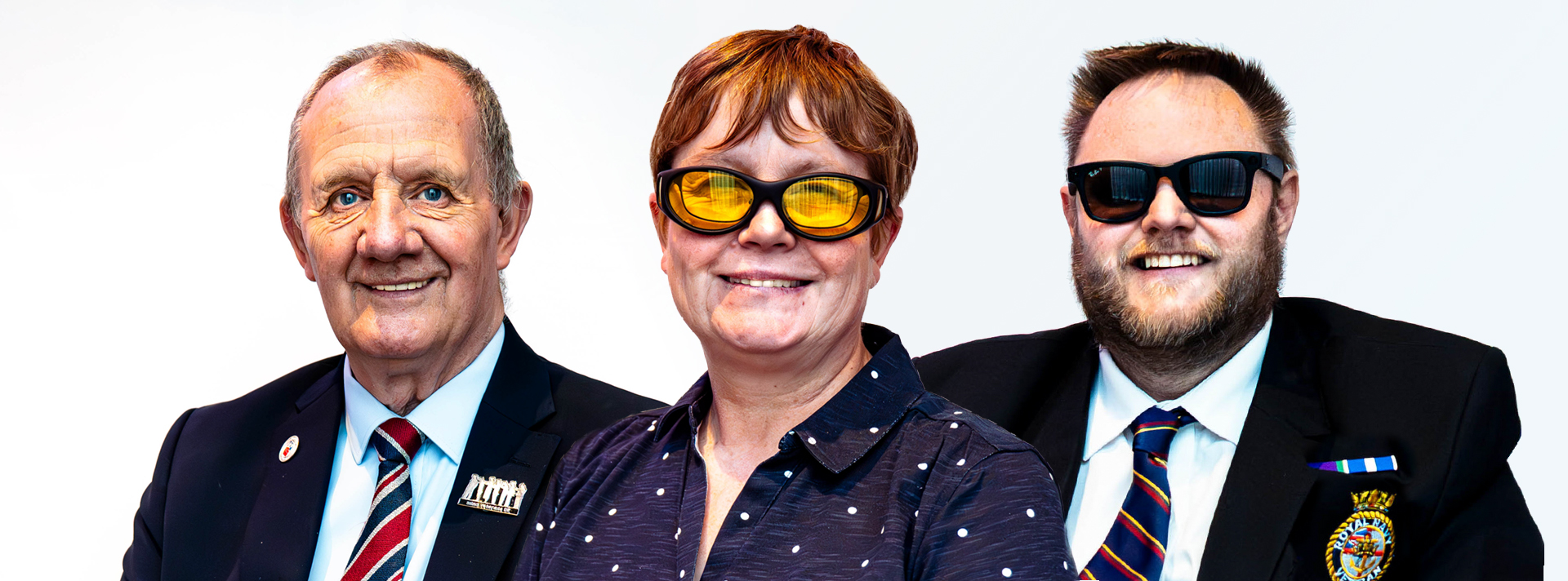 Blind veterans Jules, Sheila and Colin smiling