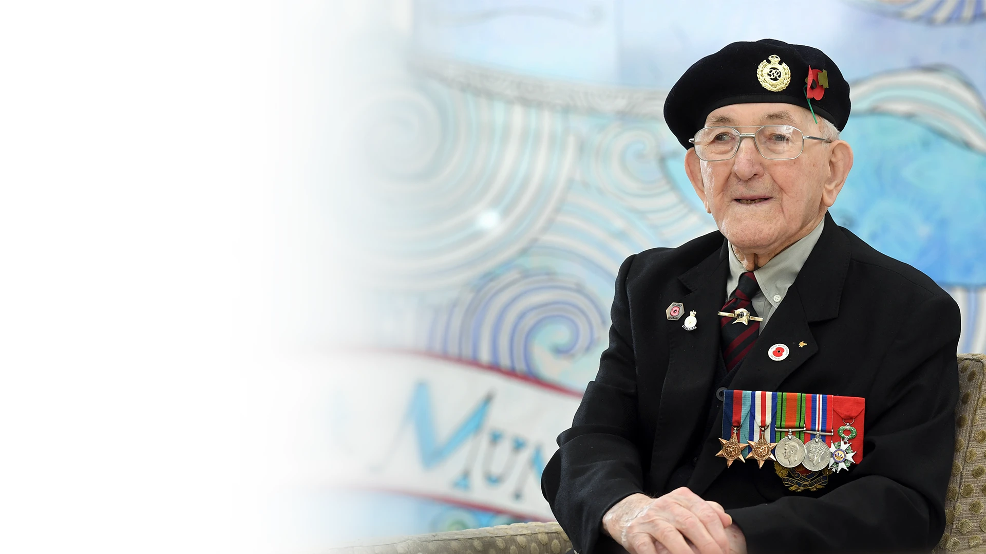 Richard wearing his beret and medals