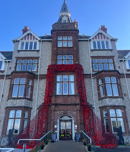 Llandudno Centre entrance with Poppy Blanket - front view