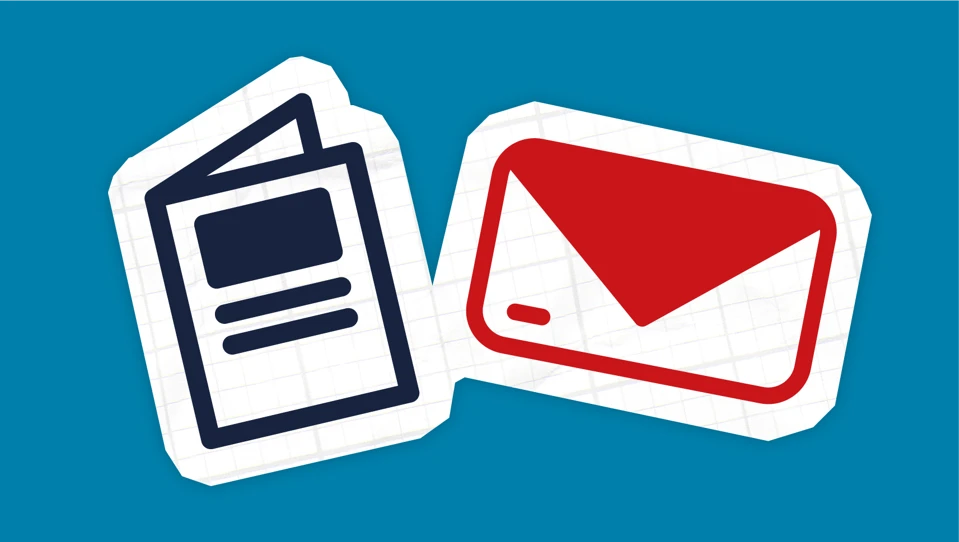An icon of a magazine beside an envelope