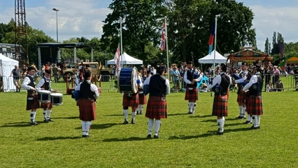 A military band entertaining the crowds