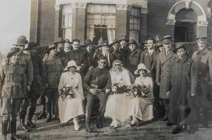 A group of people at the wedding of blind veteran Jerry and Marjory, at St Saviour's Church