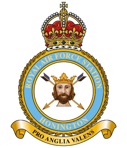A picture of two arrows behind a king with the words 'Royal Air Force Station Honington'