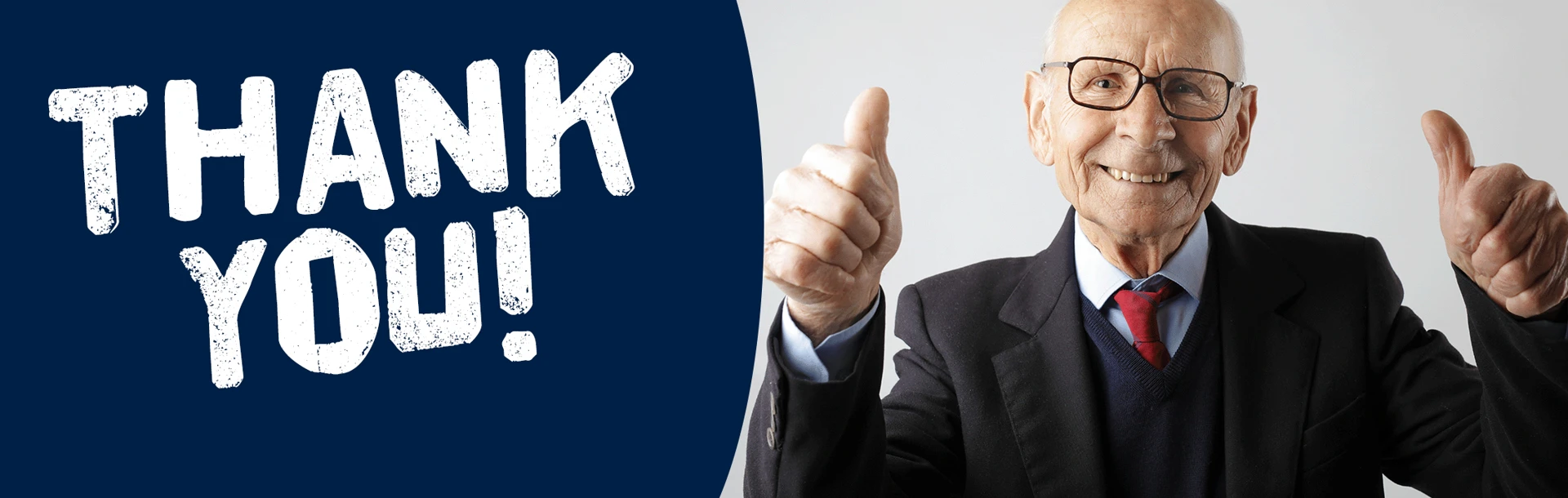 Graphic saying thank you, showing an elderly man smiling