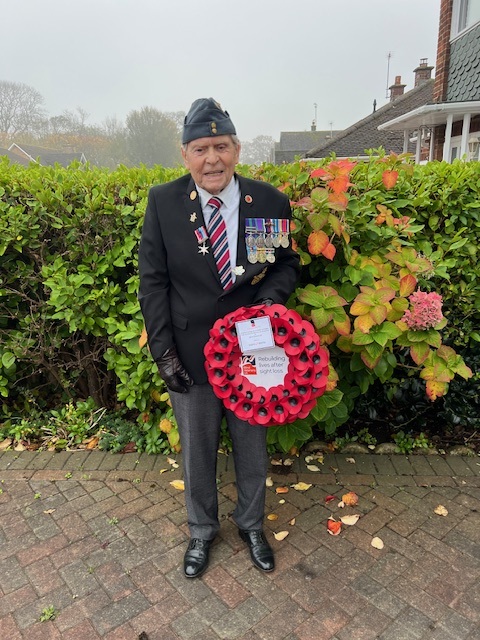 Blind Veteran Ronald Major With His Wreath Before Heading Off To Take Part In His Local Commemorations In Bridlington Town Centre