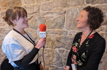 A photo from Scottish Vision Strategy Conference 2023 with Amelia Hilton from RNIB and Dr Hazel McFarlane from Scottish Sensory Hub