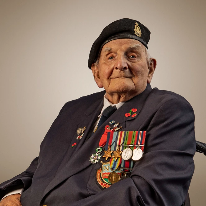 A portrait of blind veteran Raymond