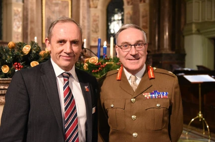 Photo of Richard Nugee CVO CBE on the right, with our CEO Major General (Rtd) Nick Caplin CB on the left