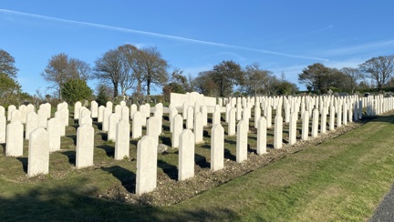 A photo of hundreds of grave stones in a cemetery after being restored