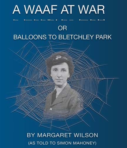 The cover is blue and an image of Margaret from 1942 is overlaid on a spider web