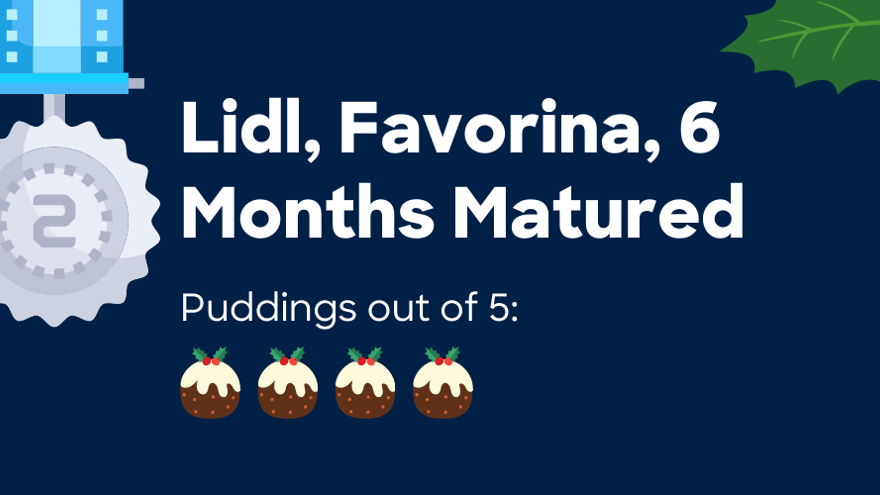 A graphic for the second-place medal of our Christmas pudding review showing Lidl received a rating of four puddings out of five.