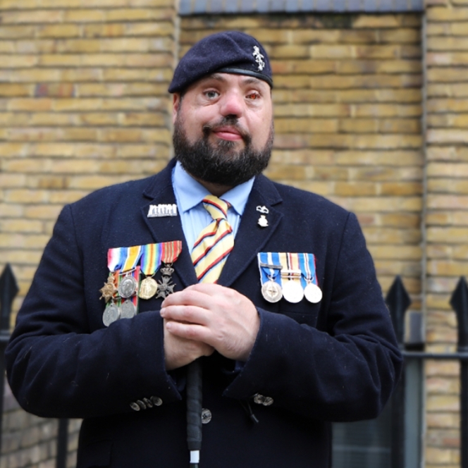 Blind Veteran Simon in Uniform