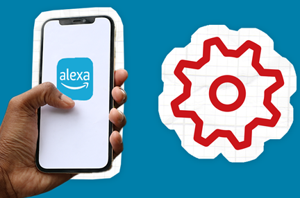 A phone with Alexa on it and a settings icon