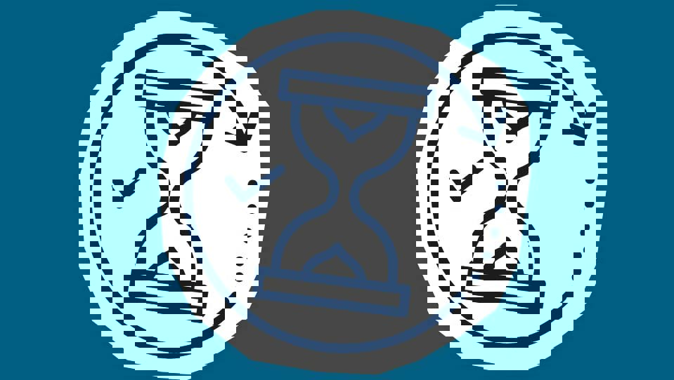 Icon of a sand timer with a circular arrow encompassing it