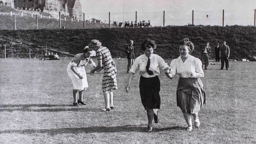  Photo of Gwen, far right, taking part in an egg and spoon race at Church Stretton