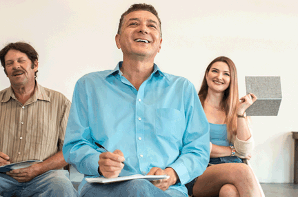 A photo of a group taking a quiz