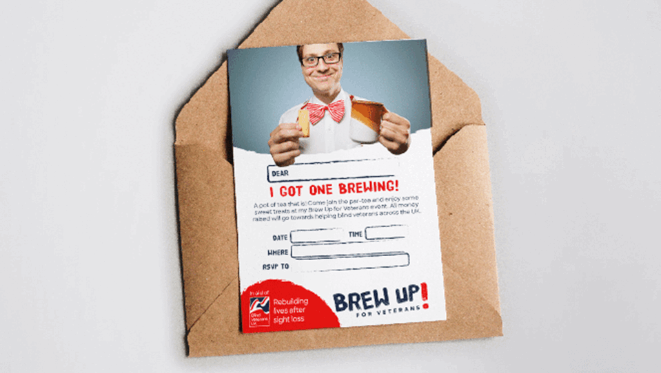A photo of the brew up invitation on top of an envelope