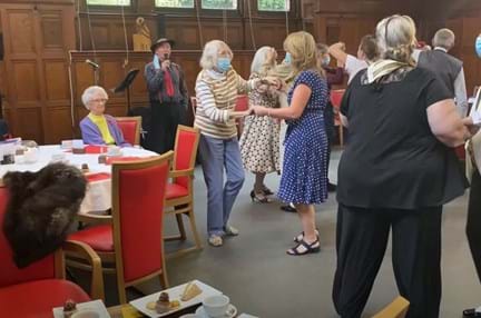 Video still of blind veterans and staff dancing during Tea Dance at Military Week event 2021