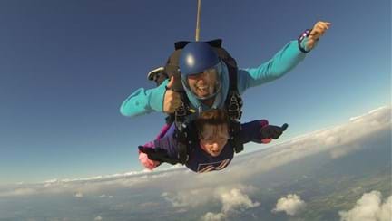 Claire pictured midway through her skydive