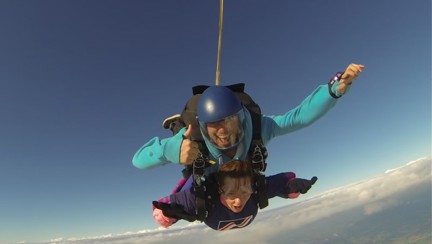 Claire pictured midway through her skydive