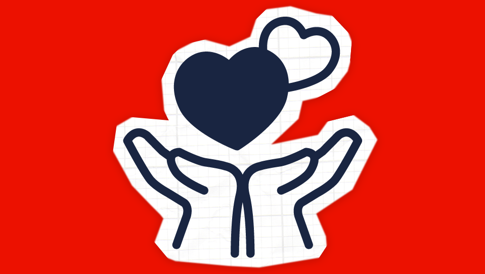 Icon of two hearts being held up by two hands indicating support