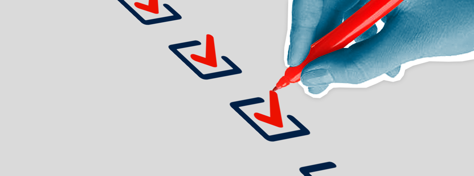 An icon of a pen in hand, ticking a series of check boxes