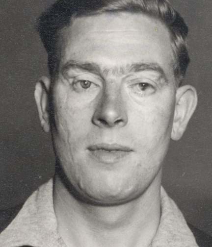 A black and white portrait of blind veteran James Padley