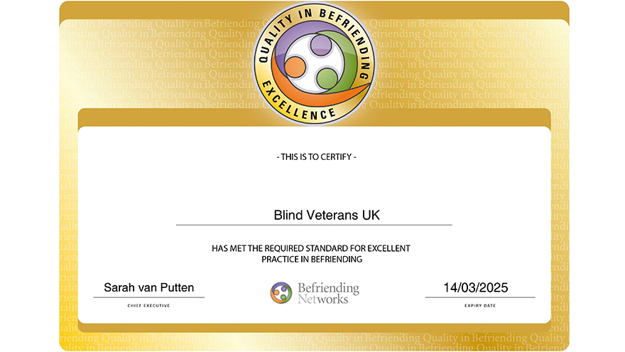 Our certificate for Quality in Befriending award from the Befriending Networks