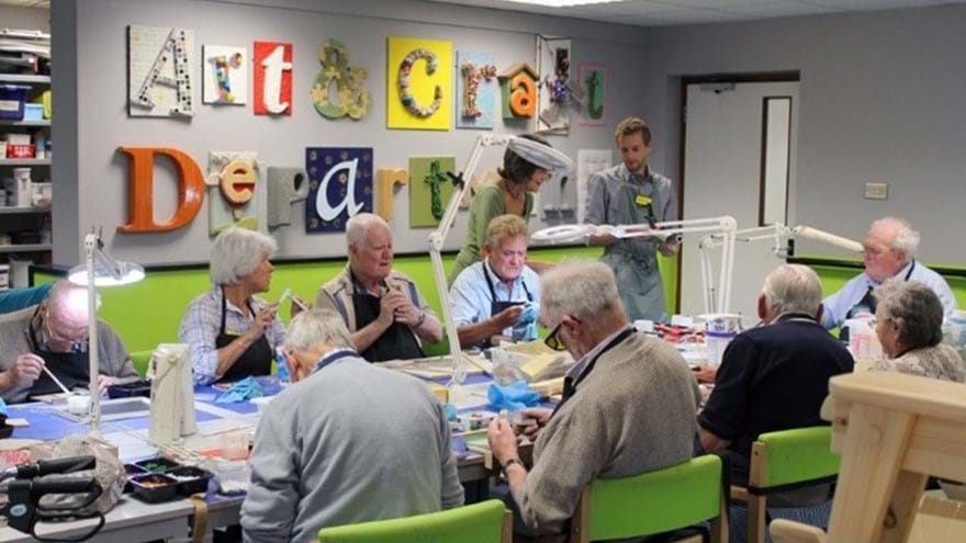 A photo of blind veterans involved in arts and crafts activities at the Brighton centre