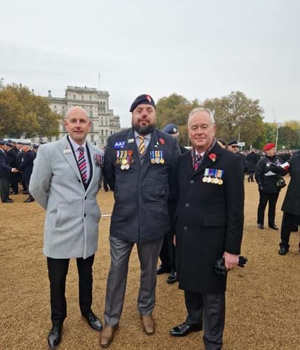 Veterans posing on Remembrance Sunday at the Cenotaph