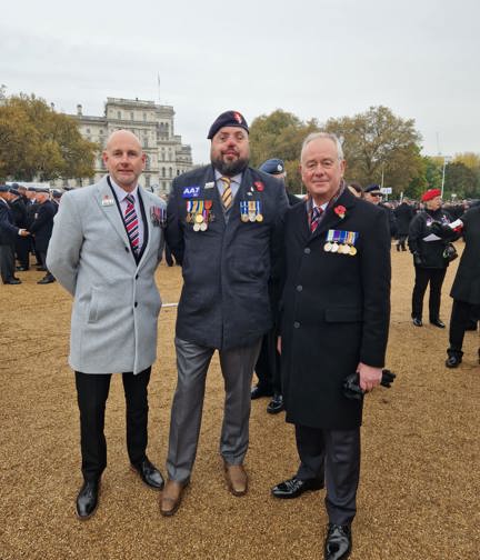 Veterans posing on Remembrance Sunday at the Cenotaph