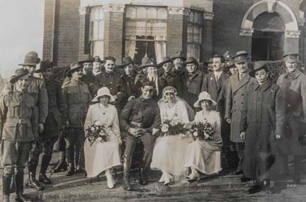 A group of people at the wedding of blind veteran Jerry and Marjory, at St Saviour's Church 