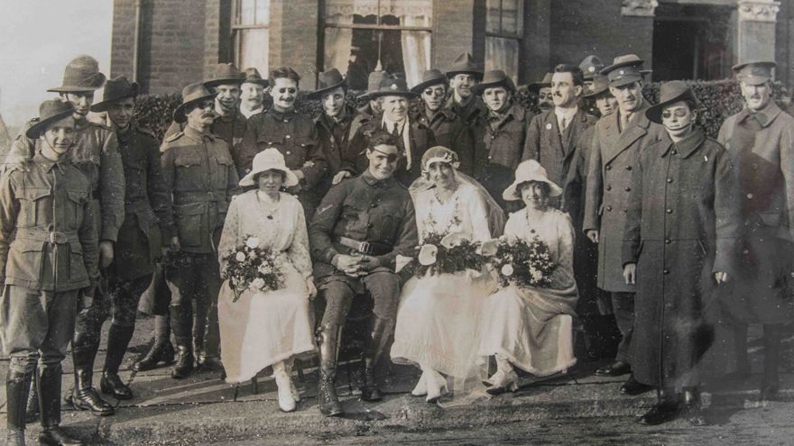 A group of people at the wedding of blind veteran Jerry and Marjory, at St Saviour's Church 