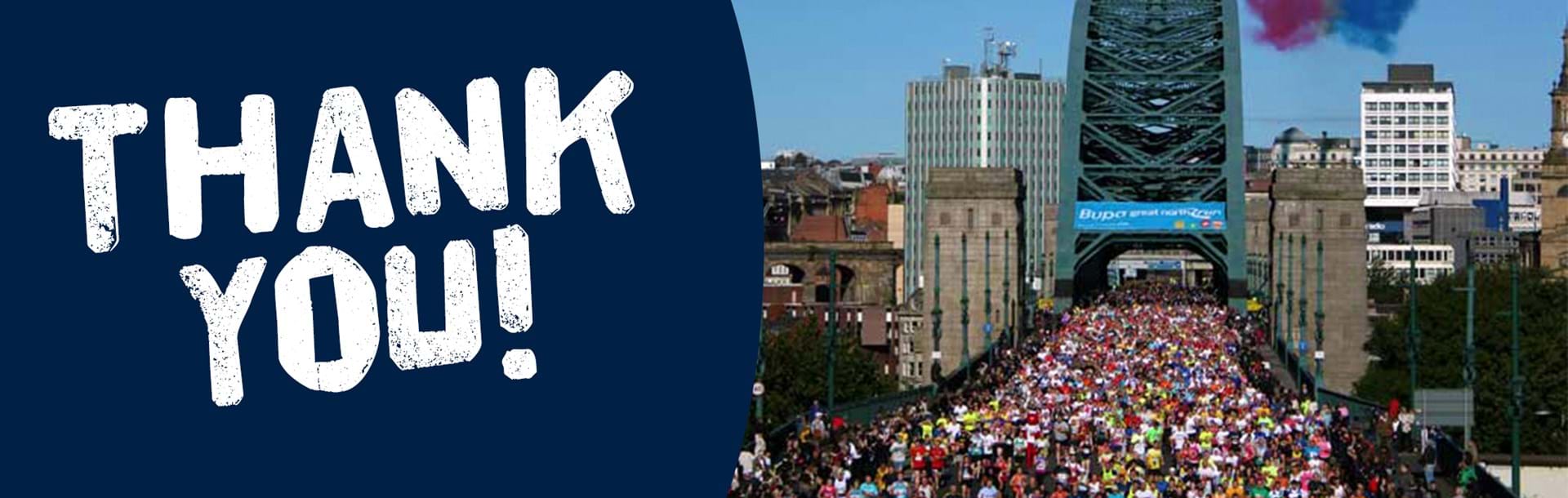 "Thank you!" An aerial photo of Newcastle for the Great North Run