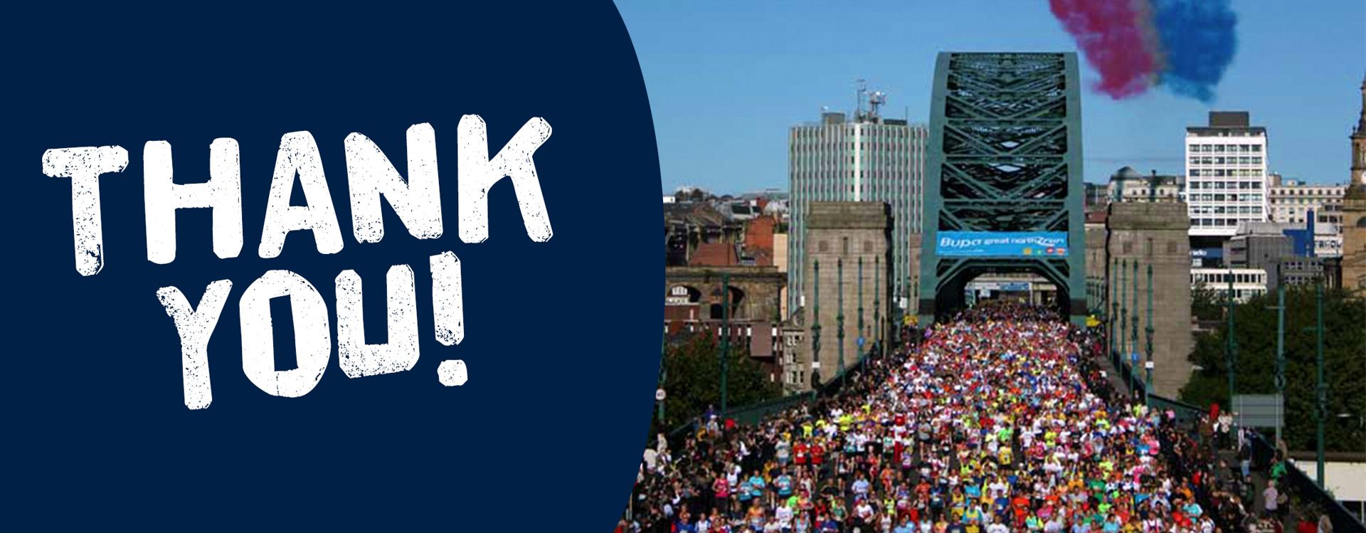 "Thank you!" An aerial photo of Newcastle for the Great North Run