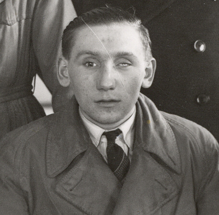 A black and white photograph of a young blind veteran Fred during his days of military service