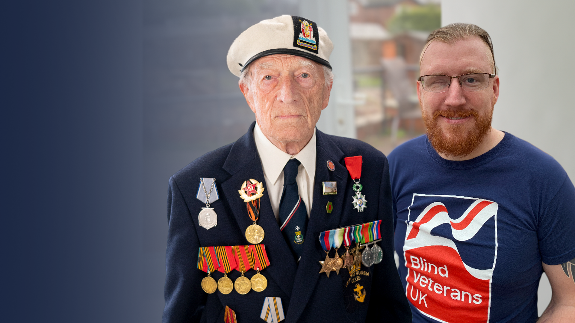 Blind veterans Alec And Anthony for the D-Day Appeal