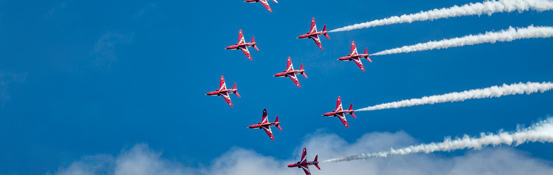 The Red Arrows, 9 fighter jets flying together at Torbay Air Display