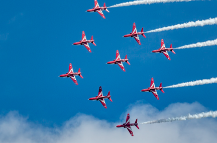 The Red Arrows, 9 fighter jets flying together at Torbay Air Display