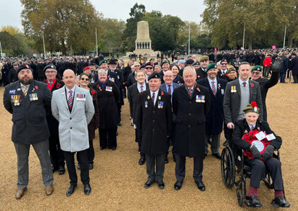 Blind veterans and their guides ready to march at the Cenotaph