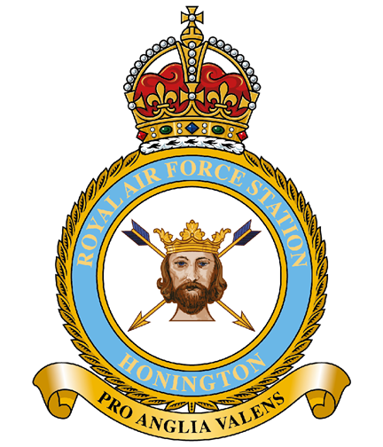 A picture of two arrows behind a king with the words 'Royal Air Force Station Honington'