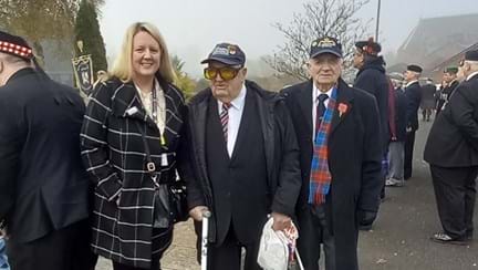Jim blind veteran at Lanarkshire Remembrance Parade at Craigneuk Cenotaph 