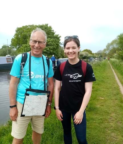 Gary and his daughter pictured beside the Shropshire Union Canal during his walk