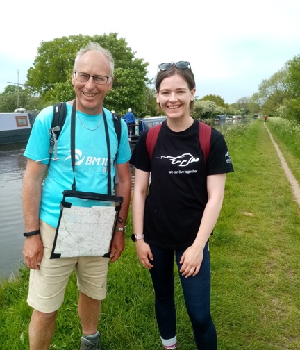 Gary and his daughter pictured beside the Shropshire Union Canal during his walk