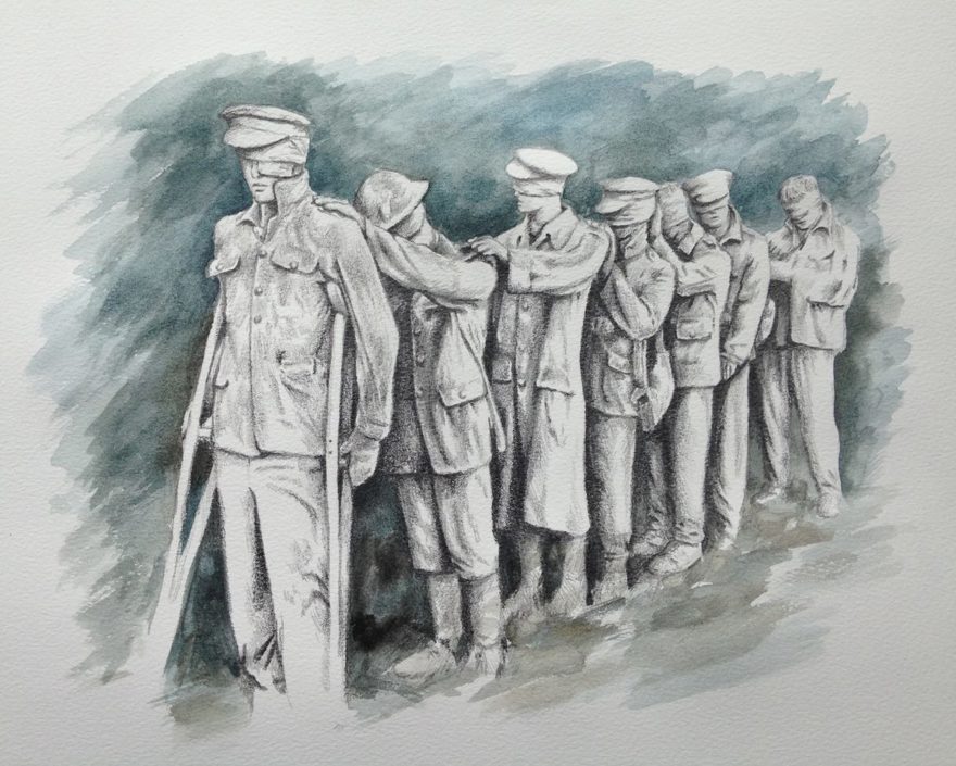An illustration of Johanna Domke-Guyot's impression of the Victory Over Blindness statue