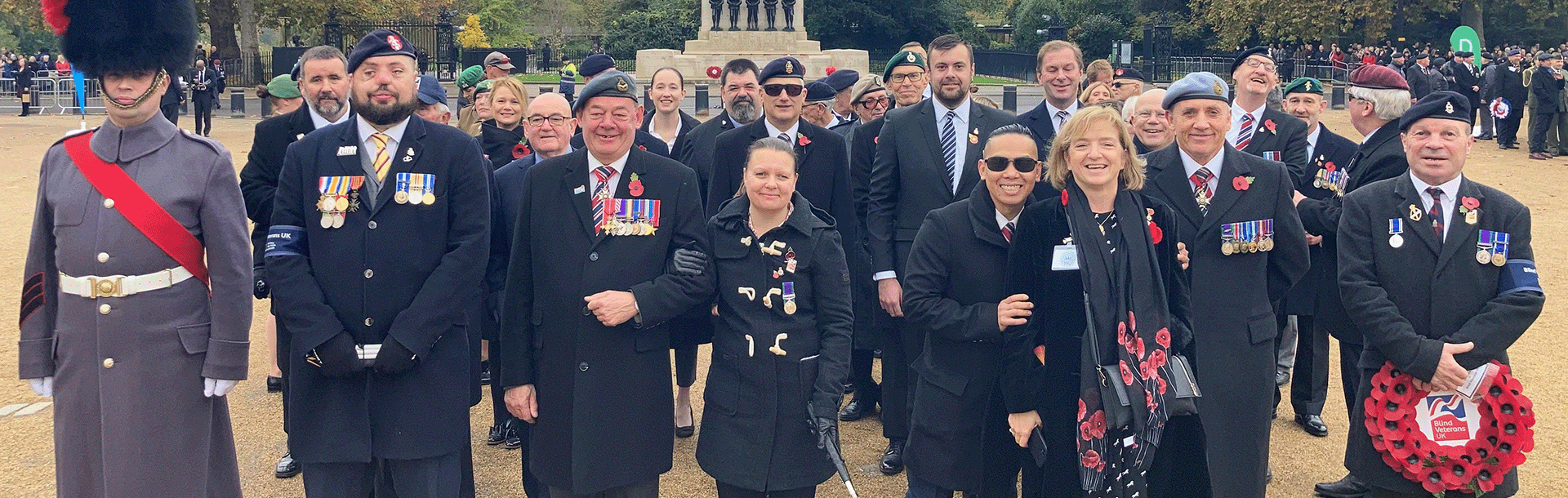 A group photo of Blind Veterans UK at London Remembrance 2021