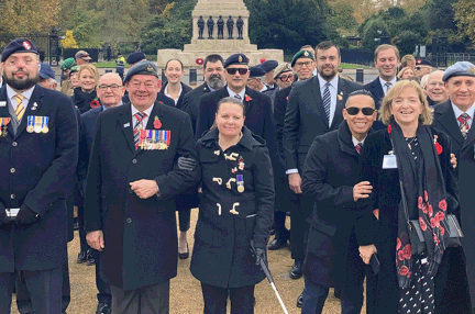 A group photo of Blind Veterans UK at London Remembrance 2021