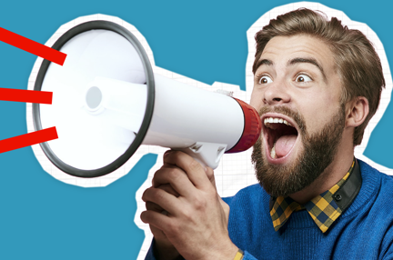 A man shouting into a megaphone