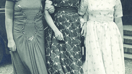 A photo of Gwen Obern (right) and ladies wearing dresses at Church Stretton